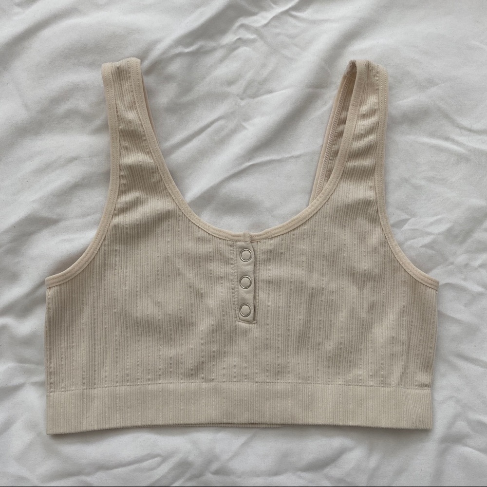 pacsun la hearts henley crop tank top - off white/tan - size XS - like new